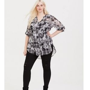 Torrid black and white floral plaid babydoll tunic